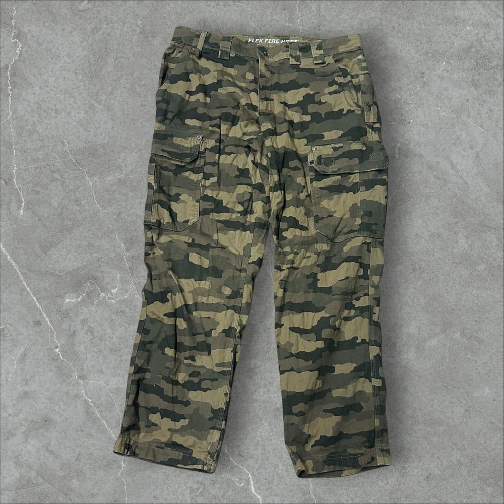 Duluth Trading Co Cargo Pants Mens 36x32 Green Camo Flex Fire Hose Standard Fit